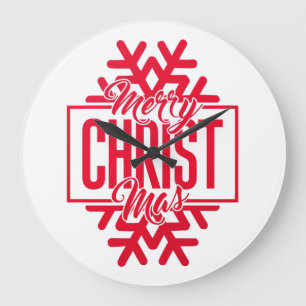 Merry Christmas Typographic Letter with Snowflake Große Wanduhr