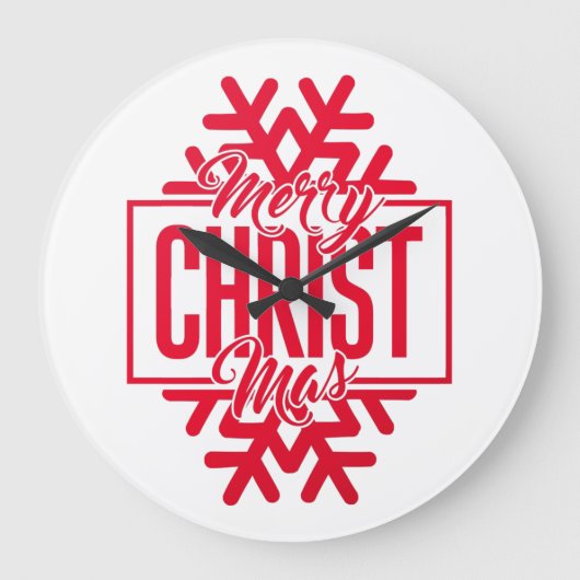 Merry Christmas Typographic Letter with Snowflake Große Wanduhr (Vorderseite)