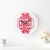 Merry Christmas Typographic Letter with Snowflake Große Wanduhr (Zuhause)