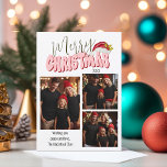 Merry Christmas Typography 3 Family Photo Festive Feiertagskarte<br><div class="desc">This festive Merry Christmas design was created using a fun modern script font and my hand lettered block font in a retro 80's style in light pink and red topped off with my hand painted Santa hat with holly and berries to make your family photo shine as the star. Add...</div>