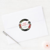Merry Christmas Typography & Floral Wreath Coaster Runder Aufkleber (Umschlag)