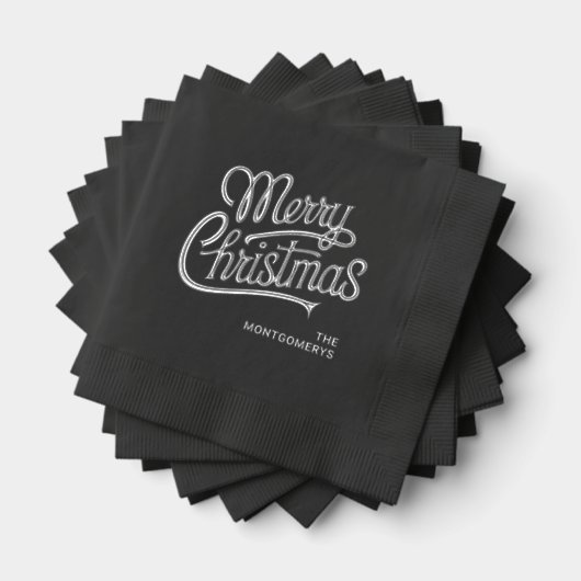 Merry Christmas Typography Foil Stamped Napkins Servietten Mit Folie (Insitu (Gestapelt))