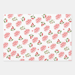 Merry Christmas Typography Red Berries Foliage Geschenkpapier Set