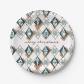 Merry Christmas Typography Red Green Snowflakes Pappteller (Vorderseite)