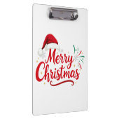 Merry Christmas Typography with Santa Hat and Snow Klemmbrett (Rechts)