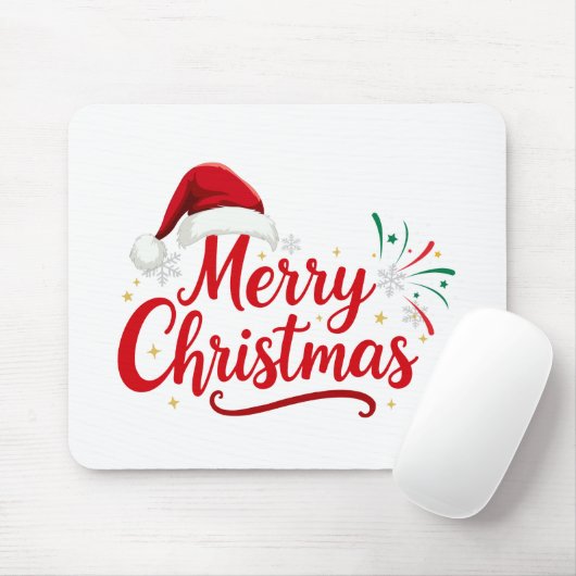 Merry Christmas Typography with Santa Hat and Snow Mousepad (Mit Mouse)