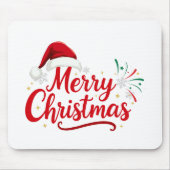 Merry Christmas Typography with Santa Hat and Snow Mousepad (Vorne)