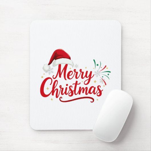 Merry Christmas Typography with Santa Hat and Snow Mousepad (Mit Mouse)