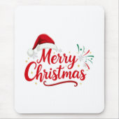 Merry Christmas Typography with Santa Hat and Snow Mousepad (Vorne)
