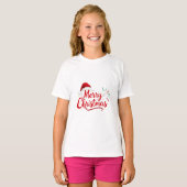 Merry Christmas Typography with Santa Hat and Snow T-Shirt (Vorne ganz)