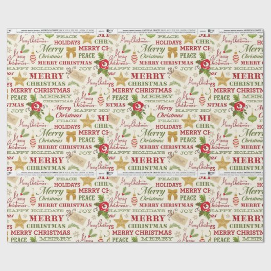 Merry Christmas Typography Wrapping Paper Geschenkpapier (Flach)