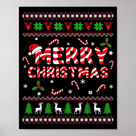 Merry Christmas Ugly Sweater Candy Cane Men Women  Poster (Vorne)