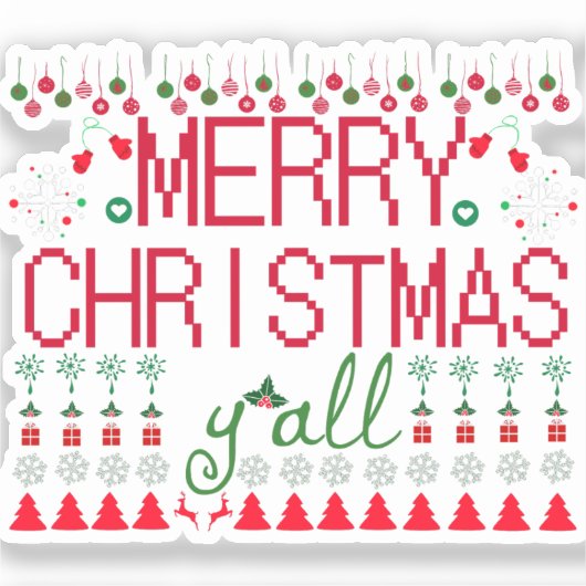 Merry Christmas Ugly Sweater Knit Pattern Aufkleber (Vorderseite)