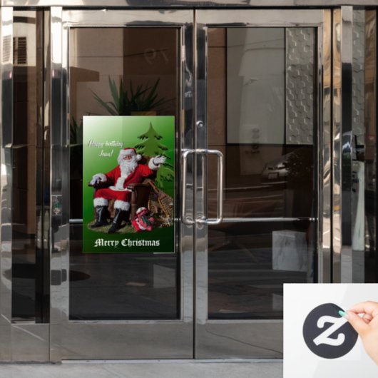 MERRY CHRISTMAS UND GLÜCKLICH BIRTHDAY JESUS FENSTERAUFKLEBER (Büro Tür)