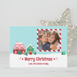 Merry Christmas Village Personalized Photo Card Feiertagskarte