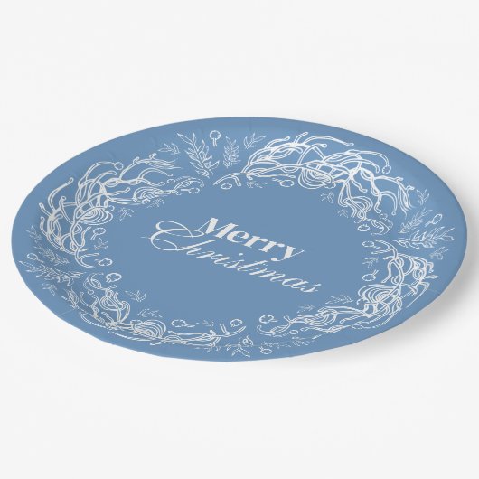 Merry Christmas Vintage Botanical. Pappteller (Schrägansicht)