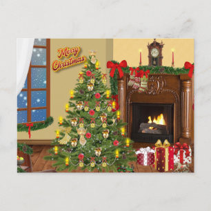 Merry Christmas Vintage Christmas Tree & Gifts Feiertagspostkarte