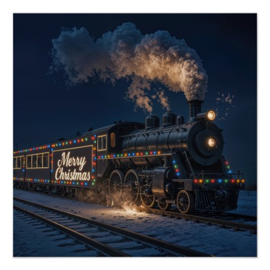 Merry Christmas Vintage Train In Snow Poster (Vorderseite)