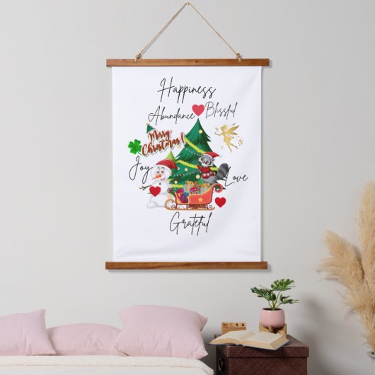 Merry Christmas Wall Tapestry | Festive Home Decor Wandteppich Mit Holzrahmen (Schlafzimmer)