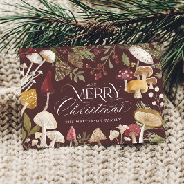 Merry Christmas Watercolor Woodsy Mushrooms Photo Feiertagskarte