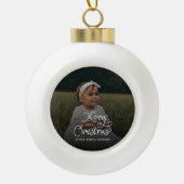 Merry Christmas Whimsical Script  Baby Photo  Keramik Kugel-Ornament (Vorderseite)