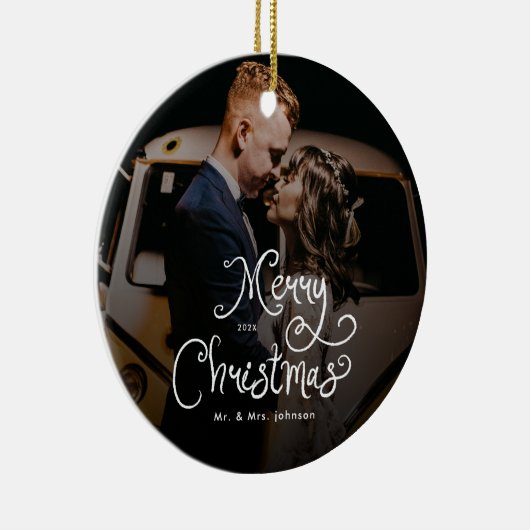 Merry Christmas Whimsical Script  Custom Photo  Keramik Ornament (Rechts)