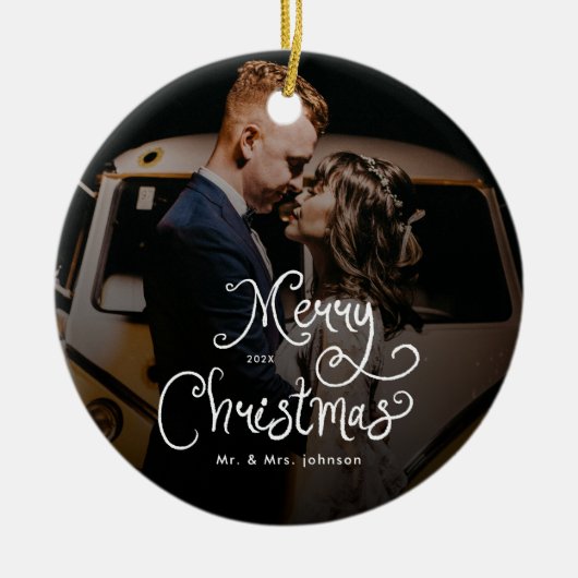Merry Christmas Whimsical Script  Custom Photo  Keramik Ornament (Vorne)