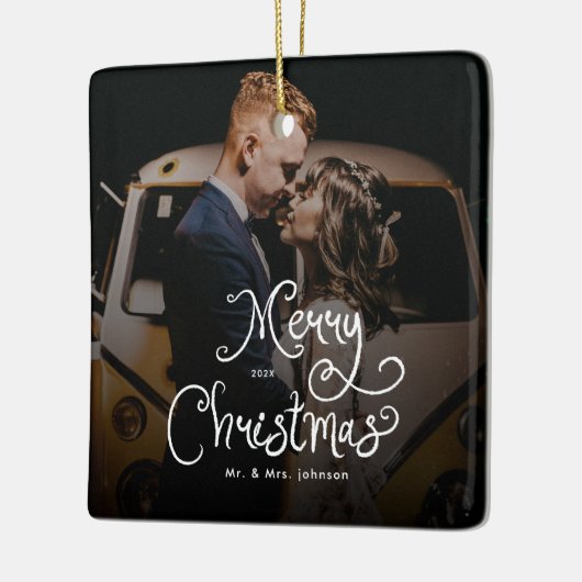 Merry Christmas Whimsical Script Custom Photo Keramikornament (Links)