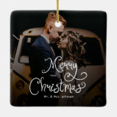 Merry Christmas Whimsical Script Custom Photo Keramikornament (Rückseite)