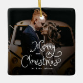 Merry Christmas Whimsical Script Custom Photo Keramikornament (Vorderseite)
