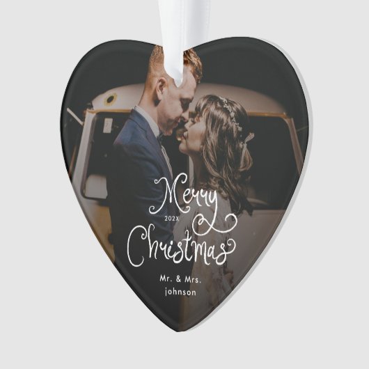 Merry Christmas Whimsical Script Custom Photo Ornament (Vorderseite)