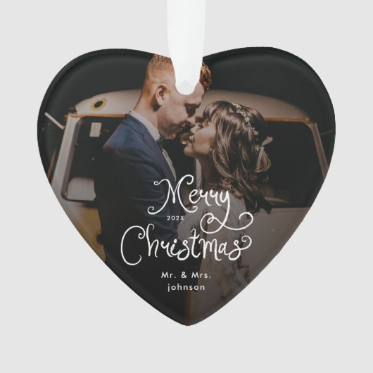 Merry Christmas Whimsical Script Custom Photo Ornament (Vorderseite)