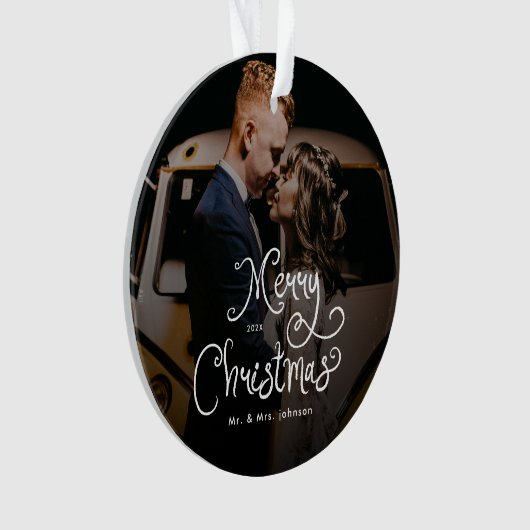 Merry Christmas Whimsical Script  Custom Photo  Ornament (Vorderseite)