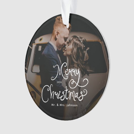 Merry Christmas Whimsical Script  Custom Photo  Ornament (Vorderseite)