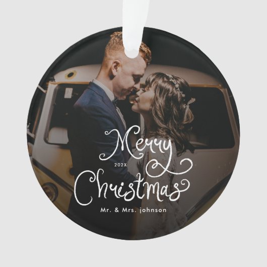 Merry Christmas Whimsical Script  Custom Photo  Ornament (Vorderseite)
