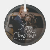 Merry Christmas Whimsical Script Custom Photo Ornament Aus Glas (Vorderseite)