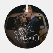 Merry Christmas Whimsical Script Custom Photo Ornament Aus Glas (Rückseite)