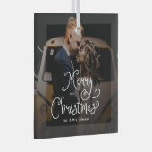 Merry Christmas Whimsical Script  Custom Photo  Ornament Aus Glas (Vorderseite Rechts)