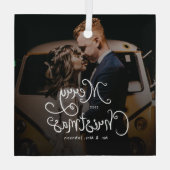 Merry Christmas Whimsical Script Custom Photo Ornament Aus Glas (Rückseite)