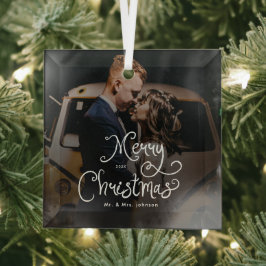 Merry Christmas Whimsical Script Custom Photo Ornament Aus Glas