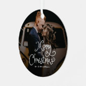 Merry Christmas Whimsical Script Custom Photo Ornament Aus Metall (Vorderseite links)