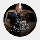 Merry Christmas Whimsical Script Custom Photo Ornament Aus Metall (Rückseite)