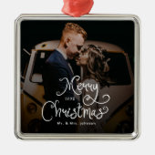 Merry Christmas Whimsical Script Custom Photo Ornament Aus Metall (Vorne)