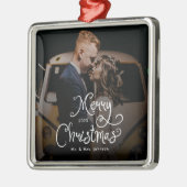 Merry Christmas Whimsical Script Custom Photo Ornament Aus Metall (Links)