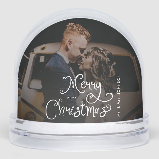 Merry Christmas Whimsical Script Custom Photo Schneekugeln (Vorderseite)