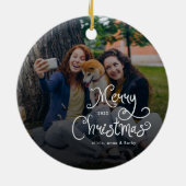 Merry Christmas Whimsical Script Family Photo Dog Keramik Ornament (Hinten)