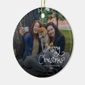 Merry Christmas Whimsical Script Family Photo Dog Keramik Ornament (Links)