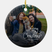 Merry Christmas Whimsical Script Family Photo Dog Keramik Ornament (Hinten)
