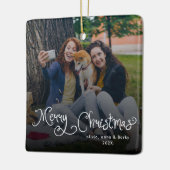 Merry Christmas Whimsical Script Family Photo Dog Keramikornament (Links)