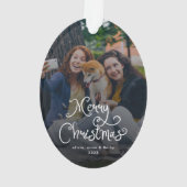 Merry Christmas Whimsical Script Family Photo Dog Ornament (Rückseite)